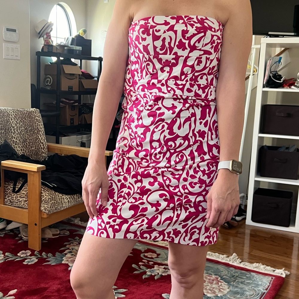 Elegant Pink and White Strapless Dress